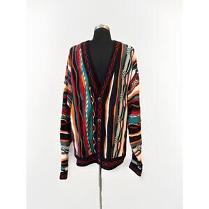 Vintage 90's Baucci Button Up Sweater Colorful Texture Chunky Biggie Cosby XL